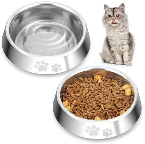 HAPPY HACHI Gamelles pour Chat, 2 pièces en 304 Acier Inoxydable avec Base antidérapante en Caoutchouc, gamelle en métal pour Chien, pour Chatons et Chiots d'intérieur, Facile à Nettoyer (S-220ml)