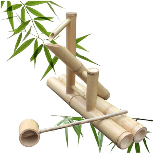 HAVVMK Fuente de Agua de bambú de pie para Exteriores, Fuente Mecedora Japonesa, caño Decorativo para jardín, Base de Doble Brazo de 65 cm de Largo