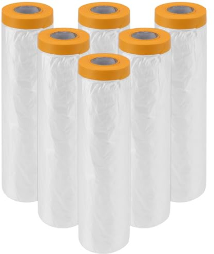 YUENPUN 6 rollos de láminas autoadhesivas, 2,4 m x 20 m, bordes precintados, película de enmascaramiento impermeable, película de protección de muebles para pintura, decoración y protección de muebles