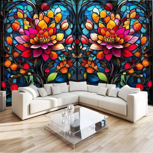308 x 220 cm Papel pintado fotográfico tejido no tejido Planta Abstracta Flores En Una Ventana De Vidrio murales decorativos modernos para pared Color, póster de pared para habitación infantil y salón