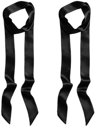 GORGECRAFT 2 x Langer Krawattenschal 1.92 m × 4.9cm Schmaler Seidensatinschal Halstuch Handtaschengriff Wickeltuch Polyester Einfarbig Haarband Gürtel Für Damen (Schwarz)