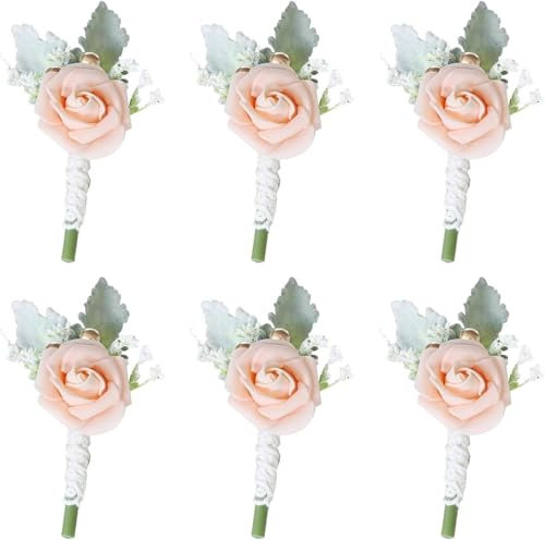 Rosen-Ansteckblume für Männer, Hochzeit, 6er-Set, Ansteckblume für Gäste, Bräutigam, Trauzeugen, Abschlussball, Ansteckblume für Hochzeit, Heimkehr, Zeremonie, Jahrestag, Party, Anzugdekoration
