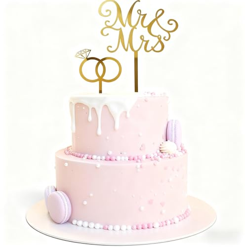 HSC 2PC Wedding Cake Topper, Mr and Mrs Cake Topper, Just Married Cake Toppers, Acrylic Cake Decorations for Wedding, Anniversary, Engagement