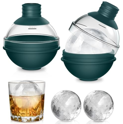 BOCHION Large Ice Ball Moulds 2 Pack, Silicone Round Ice Cube Maker with 2 in 1 Transparent Plastic Funnel Lid, 6 cm Giant Sphere Ice Trays for Freezer, Whiskey, Cocktails and Drinks, Easy Release
