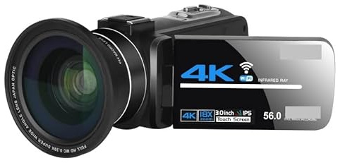 Caméra vidéo numérique en Streaming 4K Webcam caméscope for la Photographie Vision Nocturne Infrarouge enregistreur Vlog extérieur 56MP Cadeau pour débutants(128G SD Card,Generation 3)