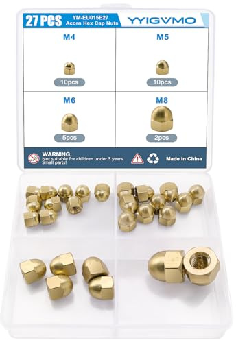 YYIGVMO 27 Stücke M4 M5 M6 M8 Messing Eichelmutter Kit, Sechskant Hutmuttern, für Reifen und Achsen