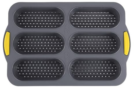 FUBESK Moule à pain en silicone à 6 cavités pour hot-dog, muffins, cupcakes, brownies, lave-vaisselle, gris
