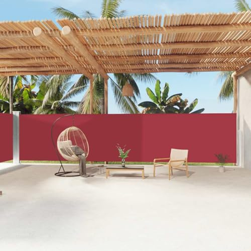 Mokuyary Toldo lateral extensible rojo 180 x 1200 cm, toldo lateral extensible, protección solar para balcón y terraza