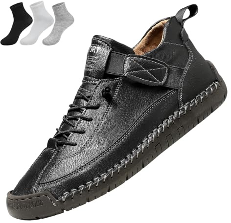 Kvinnors lädersneakers, kvinnor handgjorda läder bekväma skor dra på ortopediska stövlar skor, Svart, 9 UK Wide