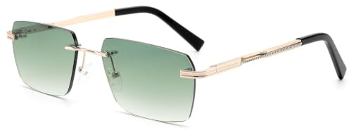 Lunettes de soleil rétro sans monture pour hommes femmes lunettes de soleil à monture ultra-petite rectangulaire voir à travers les lunettes de lentille