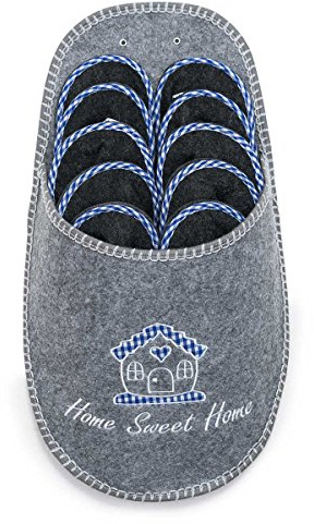 UMOI - Pantoufles pour invités antidérapantes avec Broderie, antidérapant, Pantoufles de Feutre pour Femme, Homme - Gris - 5 Paires 5 Tailles différentes (36-37/38-39/40-41/42-43/44-45)