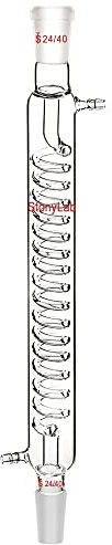 stonylab Condenseur Graham en Verre Borosilicate avec Joint 24/40, Colonne à Réflux Spiralée, Longueur de Manteau 300 mm, Verrerie de Laboratoire