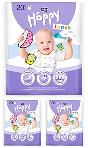 Bella Baby Happy Lunch einmal Esslätzchen 3 x 20er Pack | Lätzchen für Babys | Lätzchen mit Auffangtasche | extra weich und sanft zur Haut