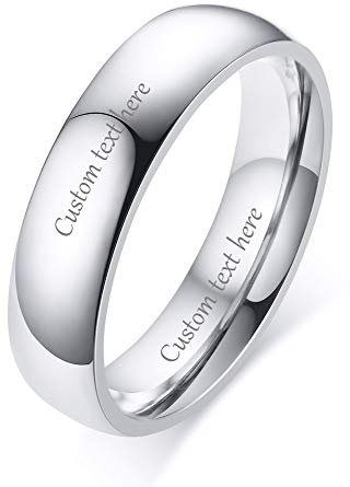 VNOX Personalisierte Benutzerdefinierte 5mm Breite Versilbert Edelstahl Einfaches Paar Ring Ehering Ring für Frauen Männer, Kostenlose Gravur, Größe 59