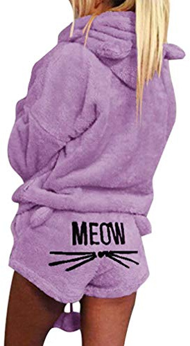 Minetom Femmes Automne Hiver Ensemble De Deux Pièces Pyjamas Chaud Velours Sweat à Capuche et Shorts