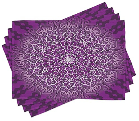 ABAKUHAUS Lila Mandala Platzmatten, Runder stilisierter tibetanischer heilender Kosmos geistiges Yoga-Wachstums-Tätowierungs-Bild, Digitaldruck auf Waschbaren Stoff Tischdekoration Küche, Violett