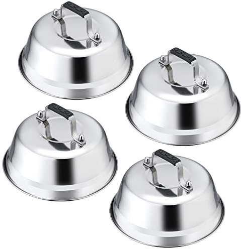 4Pack Cheese Melting Domes, Leonyo 9IN Heavy Duty Stainless Steel Basting Cover for Griddle, Durable Steaming Food Cover Teppanyaki Flat Top Griddle Grill Accessories, Dishwasher Safe