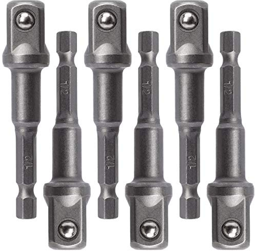 OIIKI 6 Pack 1/2 inch Square Socket Adapter Bit Set, Impact Driver Power Bits for Automotive DIY-1/4 Hex Shank