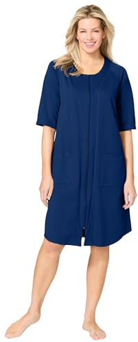 Dreams & Co. Plus Size Short French Terry Zip-Front Robe - L, Evening Blue