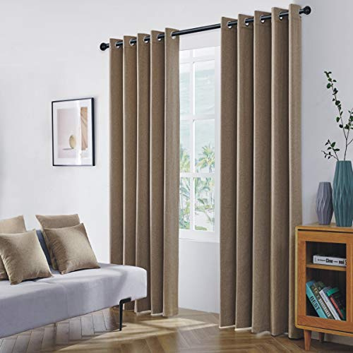 Coastline Luna brushed blackout eyelet curtains Mocha Camel Coffee thermal insulated window treatment 2 panels blinds floor curtains for bedroom,Livingroom,Kids nursery room Width 66 x Drop 54