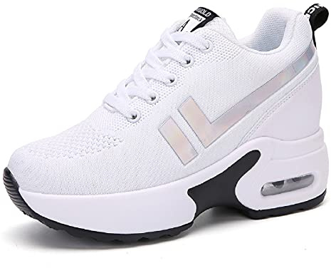 AONEGOLD Sneakers kilsneakers för kvinnor löparskor gym fitness promenader sport snörning vardagsskor, Vitt, 40 EU