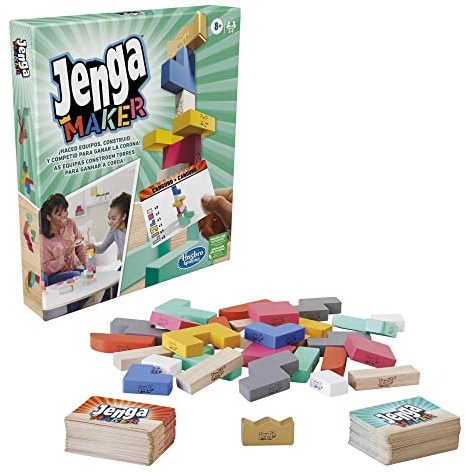 Jenga Maker, Tour d'empilage avec Blocs en Bois Massif véritable, Jeu pour Enfants, à partir de 8 Ans, pour 2 à 6 Joueurs - Version Espagnole