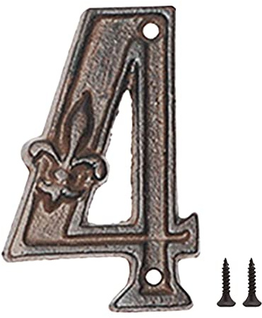 Zayookey Hausnummern aus Gusseisen 12 cm Adressnummernschild Metal House Numbers Rustikale Hausnummern aus Metall für Draußen Briefkasten Garten Tür (Nummer 4)