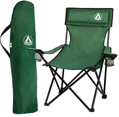 Zamper Campingstuhl 150kg Faltbar – Angelstuhl & Faltstuhl mit | Getränkehalter und Kopfkissen Abnehmbar für Angeln & Campen