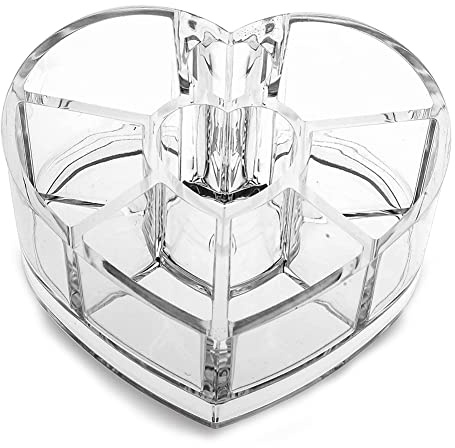 1PC Clear Acrylic Lipstick Organizer 8 Slots Heart-shaped Cosmetic Storage Box Makeup Display Cases for Lipstick, Brushes, Bottles