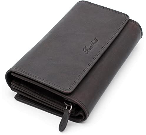 Benthill Damen Portemonnaie XXL mit RFID-Schutz | Echt-Leder Damen Geldbörse Gross | Große Vintage Damenbörse mit vielen Fächern XXL, Farbe:Grau