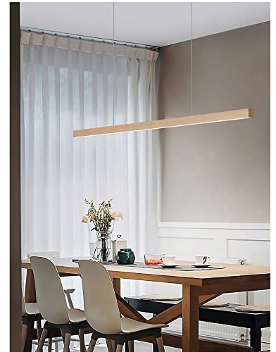 WERSVG LED Hängeleuchte Höhenverstellbare Moderne Hängelampe aus Holz,Dimmbare LED Pendelleuchte Langer Retro Pendelampe 150cm Esstischlampe Hängende Küchenlampe für Esszimmer Büro Bar 150, Holzfarbe