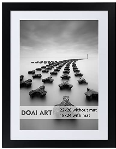 DOAI ART 22x28 Poster Frame Black without Mat or 18x24 with Mat - Polished Plexiglass for Wall Vertically or Horizontally Display - Wall Mounting Hardware Included