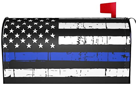 Ykklima American Blue line USA Police Stars Flag Pattern Magnetic Mailbox Cover Waterproof MailWraps Letter Box Cover for Garden Yard Outdoor Decor Standard Size - 21 x 18 in