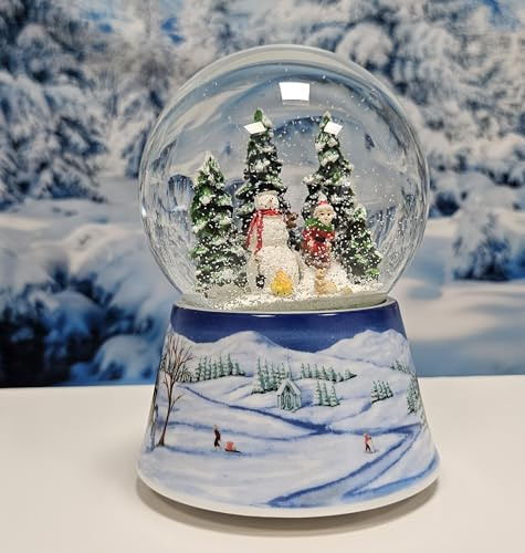 Schneekugel Weihnachten Spieluhr | Schneemann Steht | B: 10cm | 20129 | Schneemann Romantischer Winterspaziergang | Spieluhr Winter Wonderland | Höhe 14cm | Schüttelkugel Weihnachtsdekoration