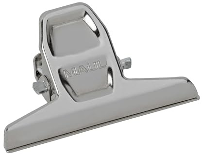 Maul Pappersklämma Maulpro, Bred Stängningsklämma 5,5 cm, Klämbredd 1,2 cm, Mycket Kraftig Fjäder, Långtidstest, Vridstyv, För Upphängning, Silver, 2 Stycken