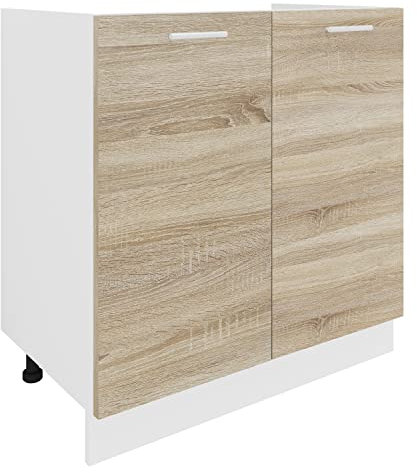 VCM Spülunterschrank Breite 80 cm Spülenschrank Unterschrank Spüle Küche Esilo Weiß/Sonoma-Eiche