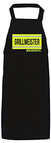 FIREFUN | Feuerwehr-Grillschürze Profi Schwarz |GRILLMEISTER Silberstreifen & Untertitel | personalisierbar Koch-Schürze personalisiert | Feuerwehrmann Feuerwehrfrau