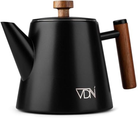 VDN Teekanne mit Siebeinsatz - Teapot [1L, 5-6 Tassen] - Teekanne Thermo, Edelstahl [Doppelwandig, bis zu 1h warm] - Teebereiter [für losen Tee, Ingwer & Kräutermischungen] - 902