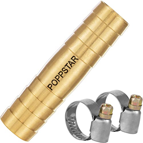 Poppstar skarvrör i mässing för vattenslang 1/2 tum med 2 slangklämmor av rostfritt stål för 1/2 (12,7mm) trädgårdsslang