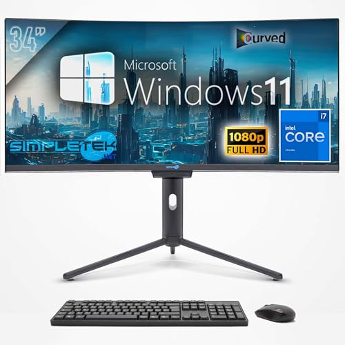 SIMPLETEK - PC All In One 34 Wide Curved Screen | Core i7 | Windows 11 Pro | 8GB RAM | 240GB SSD | Integrierte 2K Webcam | WiFi 6 und BT 5.2
