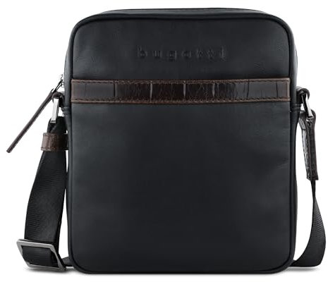 bugatti DeLuxe Schultertasche klein aus echtem Leder, Messenger Bag in Schwarz