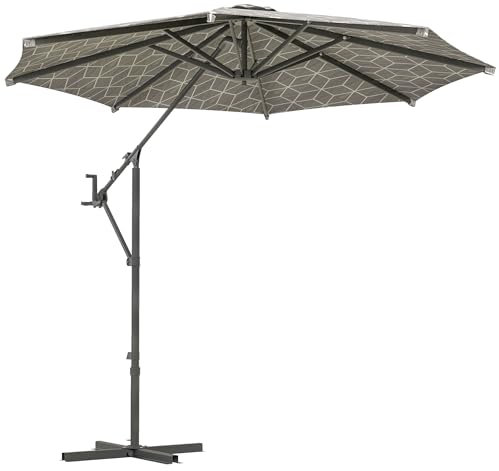 Outsunny 3(m) Convertible Cantilever and Centre-post Garden 360° Rotation Banana Umbrella with Crank Handle and 8 Ribs, Black and White
