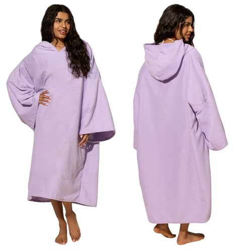 Brentfords Handtuch Poncho für Erwachsene, mit Kapuze, groß, zum Baden, Surfen, Strand, saugfähig, Mikrofaser, Umkleideumhang, trocknend, für Herren und Jungen, schnell trocknend, Flieder