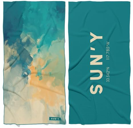SUN'Y Waffle Microfiber Beach Towel – Sand Free, Quick Dry, Ultra Absorbent, Lightweight & Compact Travel Towel with Carry Bag - Large (63” x 31.5”), Laguna