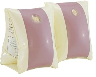 Petites Pommes Striped Water Wings Ages 2-6 - Handprinted Classic Inflatable Swimmies - Durable, BPA-Free Arm Floaties for Toddlers with Soft Seams, Safe Valves & Storage Bag - Vintage Pink