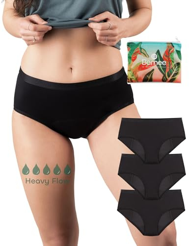 BeMee Nighttime Hipster Heavy Flow I Perioden-Unterwäsche für Starke Blutung I saugstarker & auslaufsicherer Hipster für die Nacht aus OekoTex zertifizierter Bambus-Viskose (schwarz,Größe XS bis XXL)