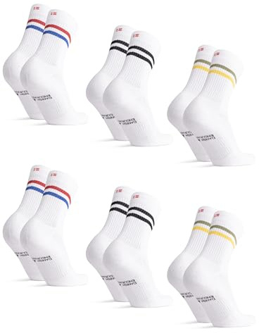 DANISH ENDURANCE Calcetines Deporte Tenis Unisex, 3 o 6 Pack, Multicolor (2xRayas Negras, 2xRayas Verdes/Amarillas, 2xRayas Rojas/Azules), 43-47