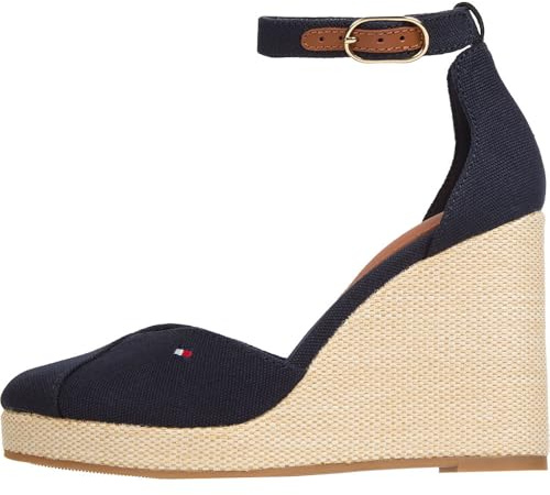 Tommy Hilfiger Damen Wedge Sandalen Flag Closed Toe mit Knöchelriemen, Blau (Space Blue), 39