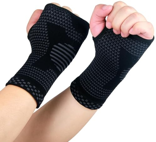 Fuitke Hand Wrist Braces, Compression Wrist Support Sleeve Left Right Palm Copper Hand Support Brace Breathable Sweat-Absorbing Wrist Support Sleeve for Arthritis Tendonitis Sport Sprains Pain Relief