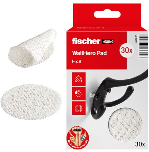 fischer Bohrlochretter, Reparaturvlies in Weiß, Ausbesserung ausgerissener Bohrlöcher, erneute Befestigung von Dübeln in Baustoffen wie Holz, Beton & Gipskarton, 30 Stück